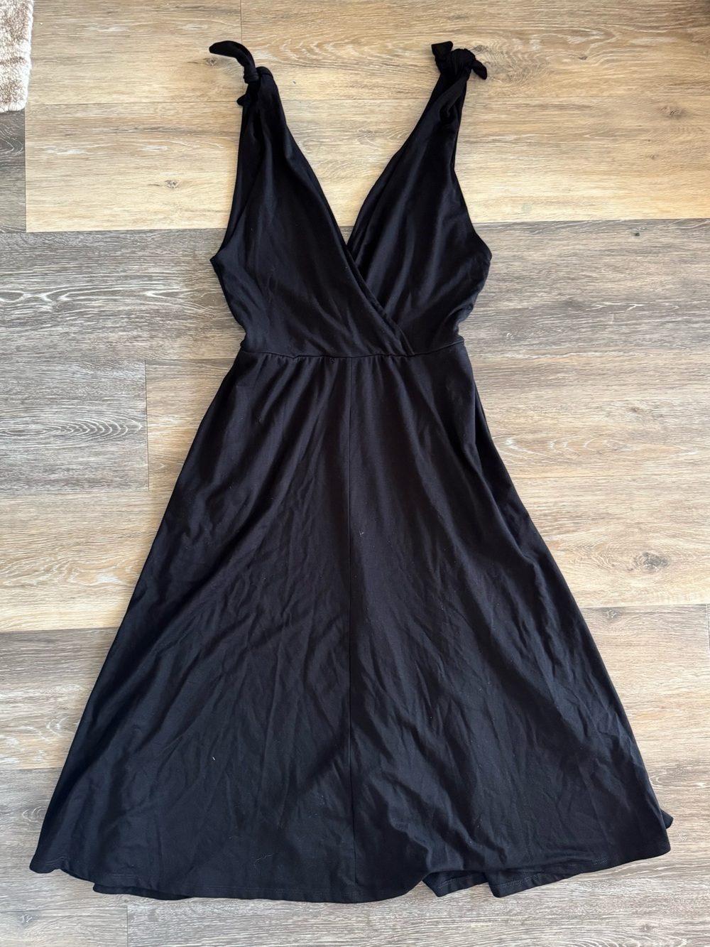 Reformation Black V-Neck Midi Tie-Shoulder Dress
